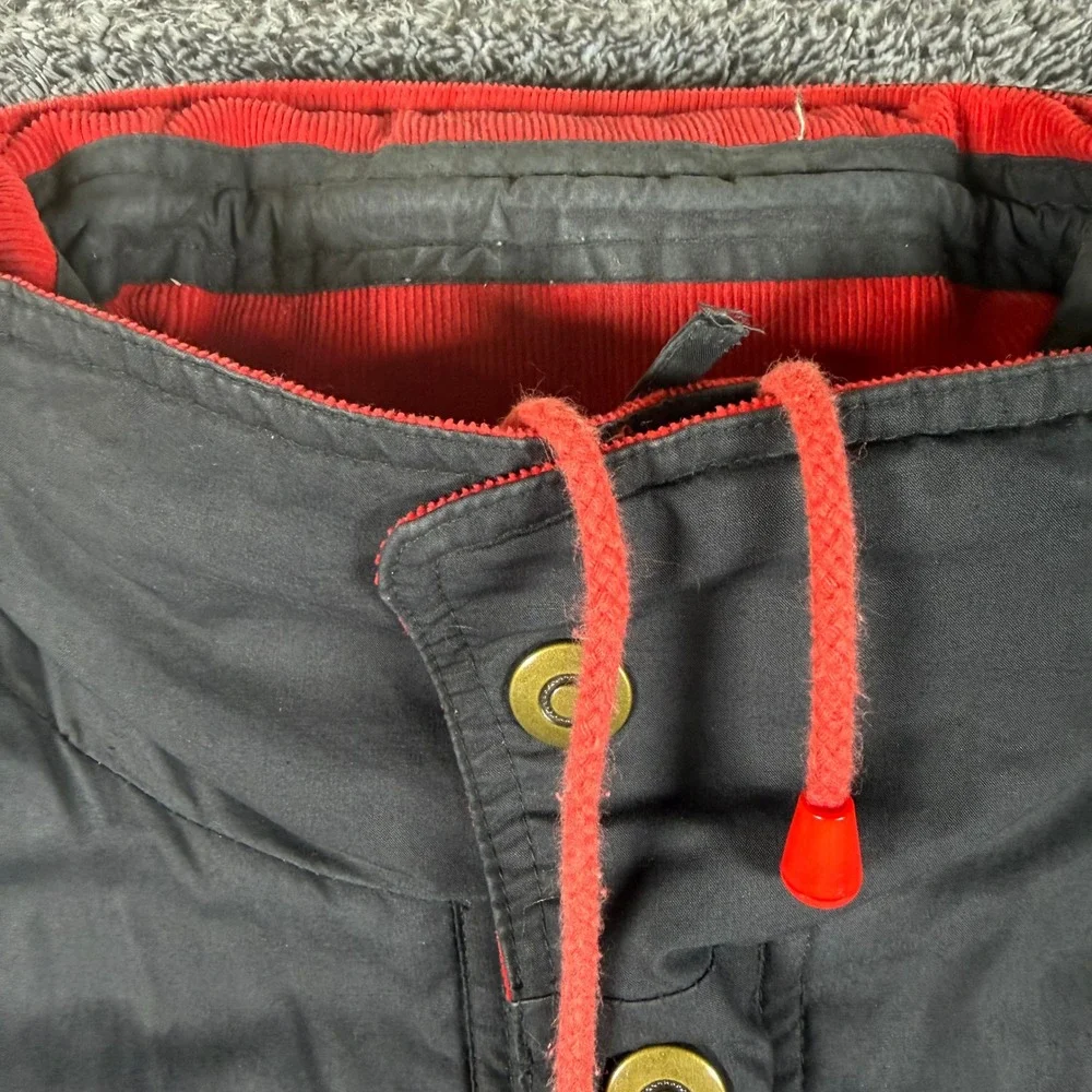 Vintage Weather Breaker Mens XL Black Red Colorblock Hooded Bomber Jacket 1980's
